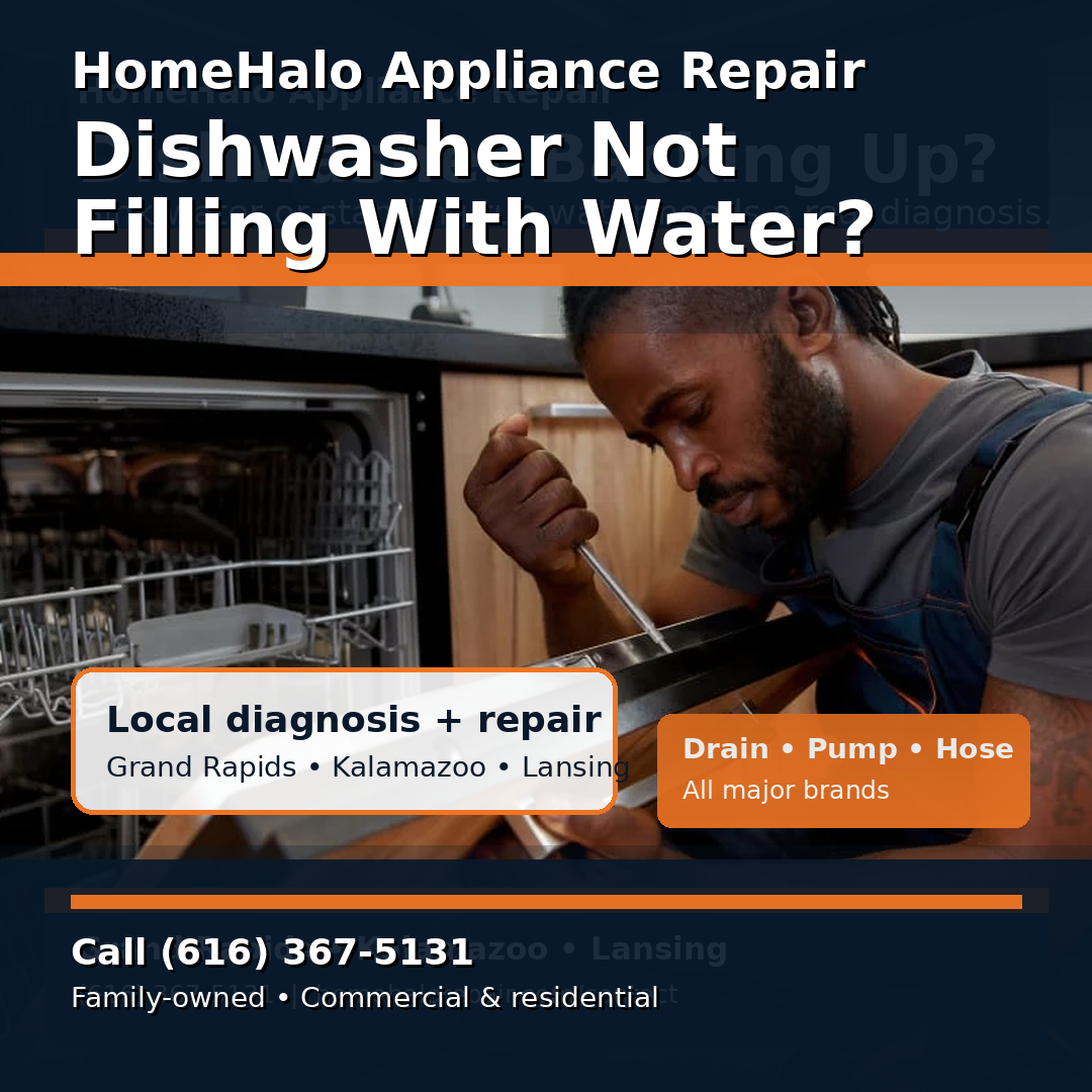 HomeHalo dishwasher repair guide for a dishwasher that is not filling with water in West Michigan