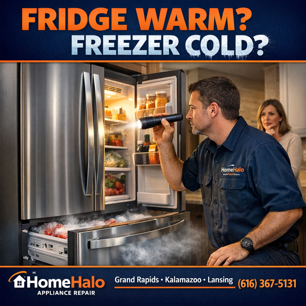 HomeHalo refrigerator repair guide for a warm fridge and cold freezer